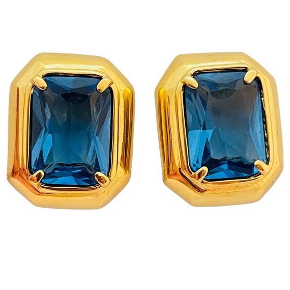 Vintage huge gold sapphire blue faceted glass des… - image 1