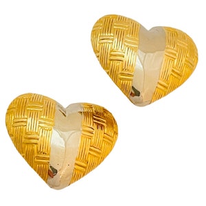 Vintage huge shiny gold silver heart modernist designer runway clip on earrings