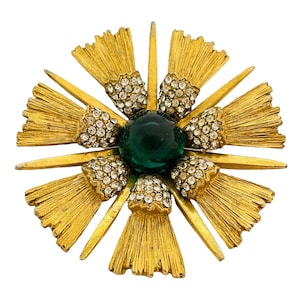 Vintage HATTIE CARNEGIE gold Maltese cross emerald brooch