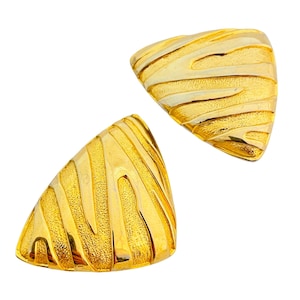 Vintage gold modernist designer runway clip on earrings