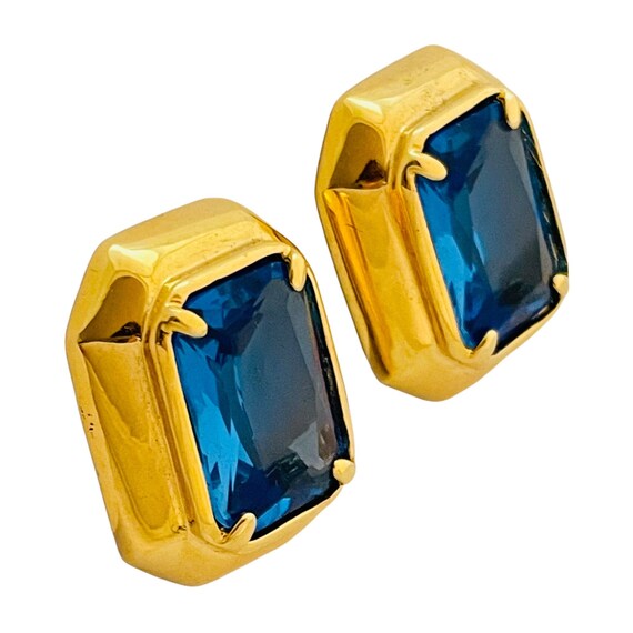 Vintage huge gold sapphire blue faceted glass des… - image 2