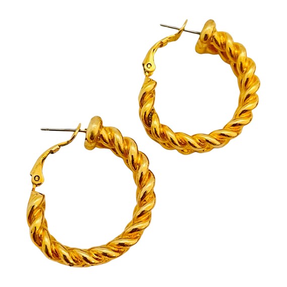 Vintage gold chain hoop designer runway pierced e… - image 3