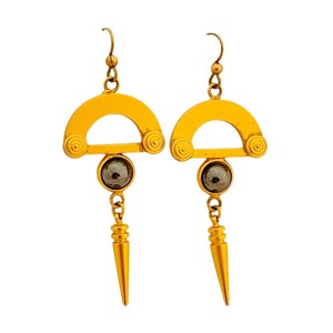 Vintage matte gold modernist geometric dangle designer runway pierced earrings