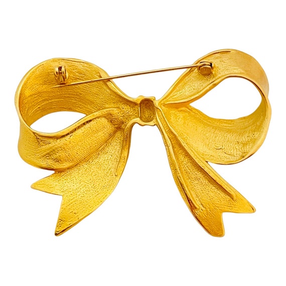 Vintage gold matte bow designer runway brooch - image 3