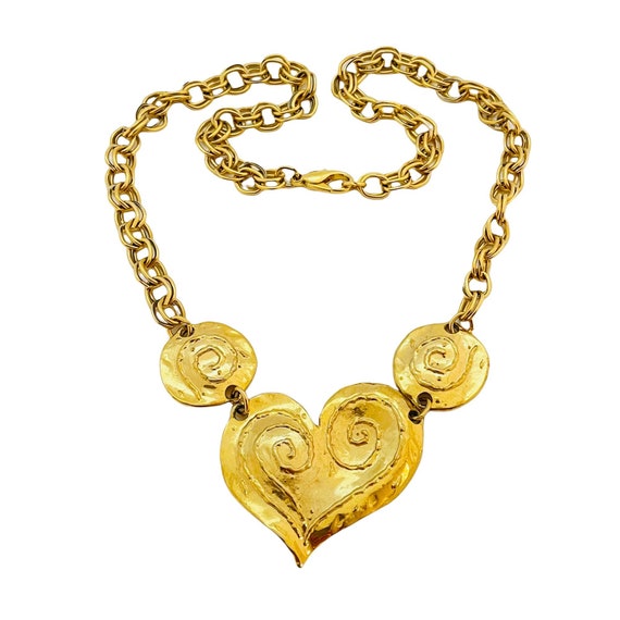 Vintage gold heart chain link designer runway nec… - image 2