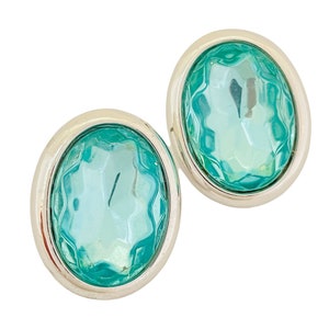 Vintage Kjl KENNETH JAY LANE silver blue glass designer runway earrings
