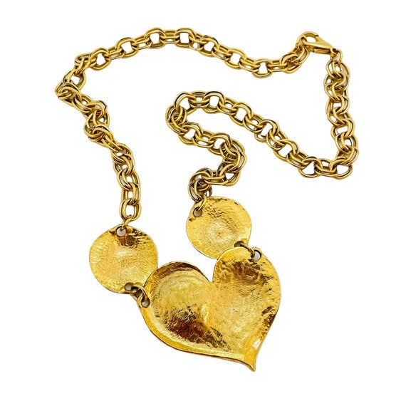 Vintage gold heart chain link designer runway nec… - image 3