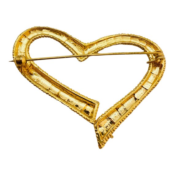 Vintage gold textured heart designer runway brooch - image 2