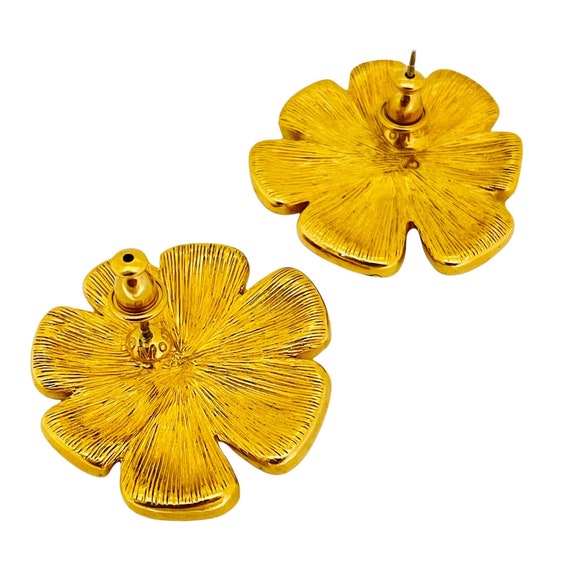 Vintage MONET gold yellow enamel flower designer … - image 3