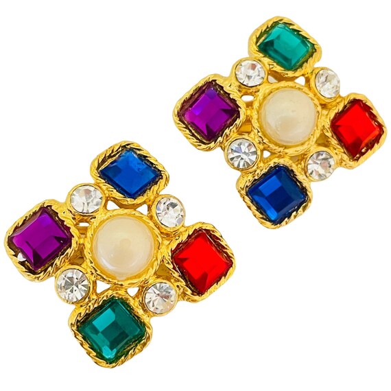 Vintage gold pearl jewel rhinestones designer run… - image 1