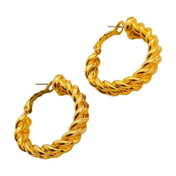 Vintage gold chain hoop designer runway pierced e… - image 2