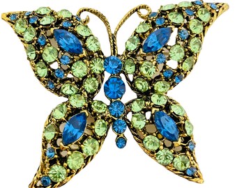 Vintage huge gold rhinestone butterfly designer runway brooch