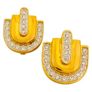 Vintage PARK LANE gold rhinestone designer runway clip on earrings