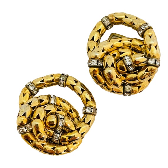 Vintage gold tulip beads rhinestone designer runw… - image 1