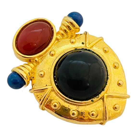 Vintage gold Etruscan faux onyx lapis carnelian d… - image 2