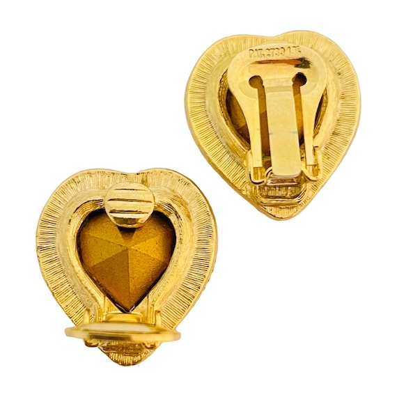 Vintage gold glass heart designer runway clip on … - image 3