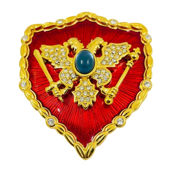 Vintage mvh MICHAELA VON HABSBURG Romanov Coats Of Arms gold sapphire enamel brooch designer runway