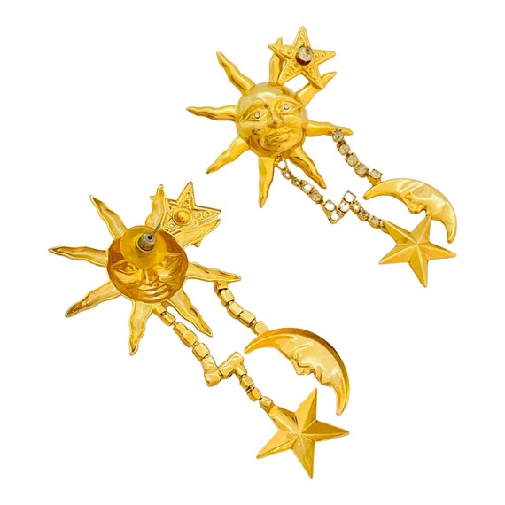 Vintage sun moon stars gold rhinestone designer r… - image 3