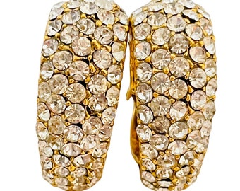 Vintage THELMA DEUTSCH gold rhinestone designer runway clip on earrings