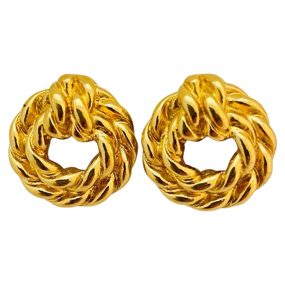 Vintage MONET gold designer runway clip on earrin… - image 1