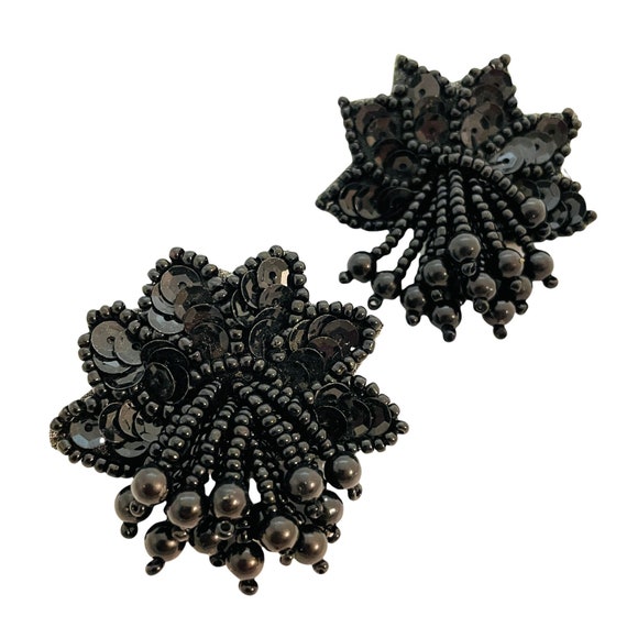 Vintage black seed beads artisan hand made earring