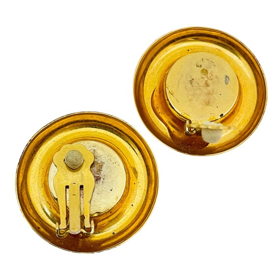 Vintage gold coin designer runway clip on earrings - image 3