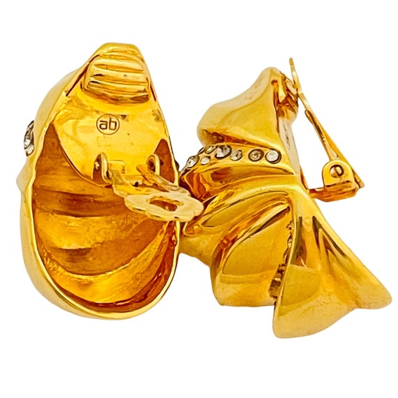 Vintage huge gold rhinestone runway earrings - image 3
