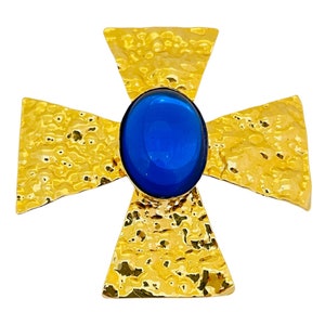 Vintage Malteser Kreuz gold blau Saphir Cabochon Designer Startbahn Brosche