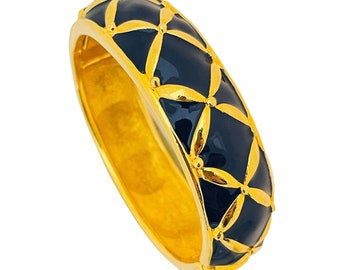 Vintage JOAN RIVERS gold navy enamel designer runway bangle bracelet
