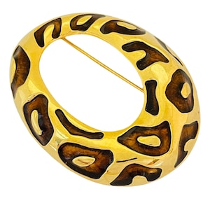 Vintage JACKIE COLLINS gold enamel panther designer runway brooch