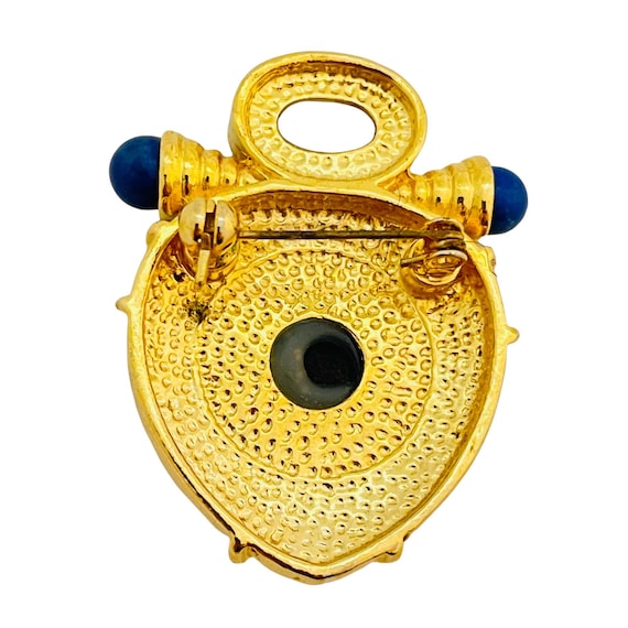 Vintage gold Etruscan faux onyx lapis carnelian d… - image 3