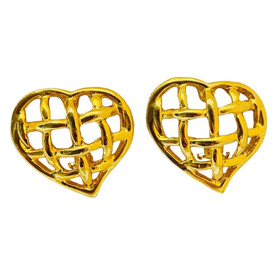 Boucles D'oreilles Clips Vintage Défilé Couture - Noir Et Or - Occasion En Excellent état