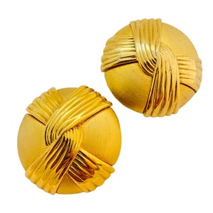 Vintage huge matte shiny gold modernist designer runway clip on earrings