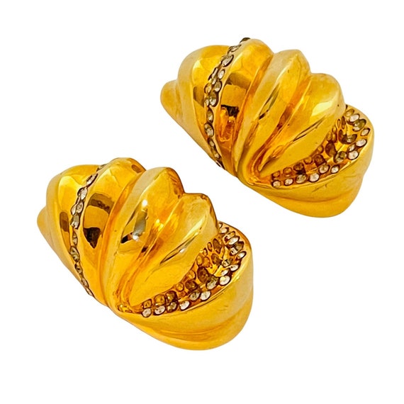 Vintage huge gold rhinestone runway earrings - image 1