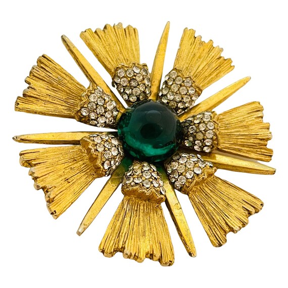 Vintage HATTIE CARNEGIE gold Maltese cross emeral… - image 2