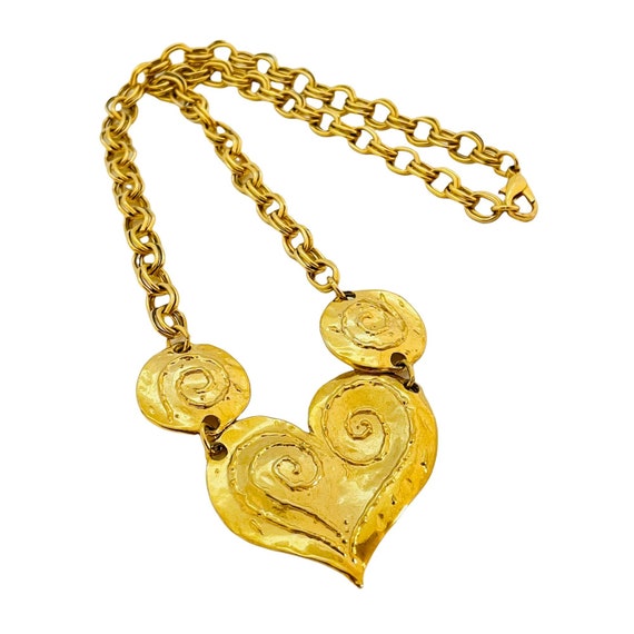 Vintage gold heart chain link designer runway nec… - image 1