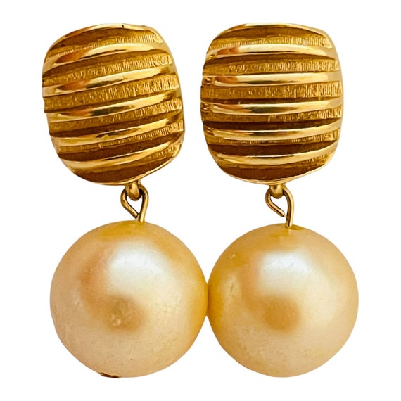 Vintage GIVENCHY gold pearl dangle designer runwa… - image 1