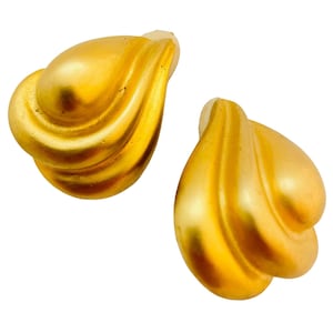 Vintage LES BERNARD signed huge matte gold modernist designer runway clip on earrings