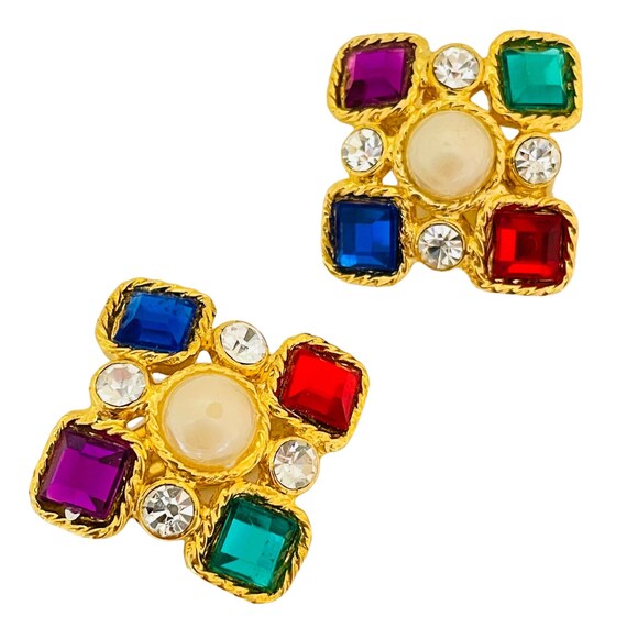 Vintage gold pearl jewel rhinestones designer run… - image 2