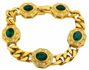Vintage JBK Camerose & Kross JAQUELINE KENNEDY emerald gold chain bracelet