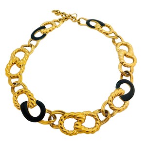 Vintage MONET gold blue enamel chain link designer runway necklace