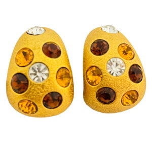 Vintage JACKIE COLLINS gold rhinestone designer runway clip on earrings