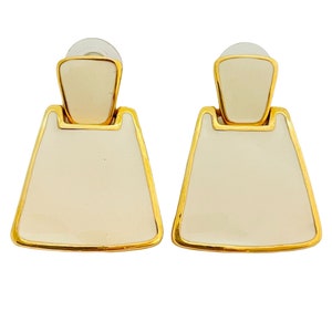 Vintage KENNETH LANE gold enamel door knocker designer runway clip on earrings