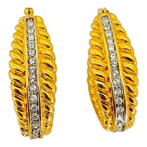 Vintage NOLAN MILLER gold rhinestone hoop designer runway earrings