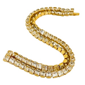 Vintage gold double row rhinestone designer runway bracelet