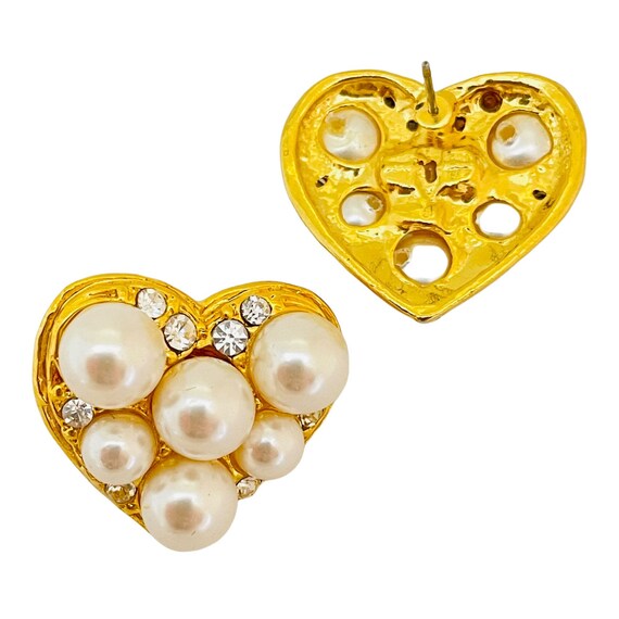 Vintage heart gold rhinestone pearls designer run… - image 3
