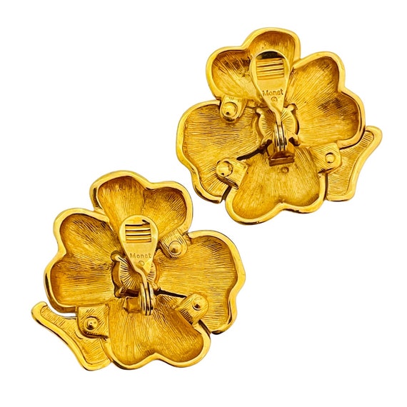 Vintage MONET gold rhinestone flower designer run… - image 3