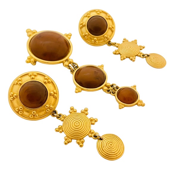 Vintage LIZ CLAIBORNE Etruscan gold cabochons des… - image 2