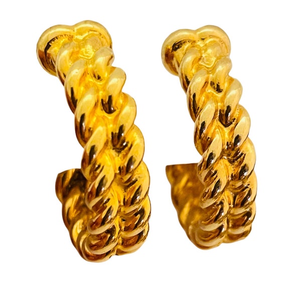 Vintage gold chain hoop designer runway pierced e… - image 1