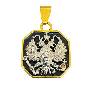 Vintage JOAN RIVERS gold rhinestone enamel eagle designer runway necklace